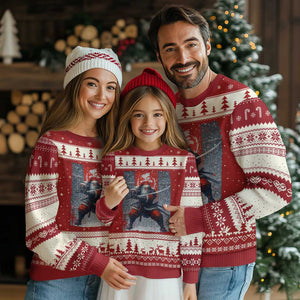 Xmas Samurai Santa Ugly Christmas Sweater Japanese Xmas Warrior Sword Katana TS11 Red Beige Print Your Wear