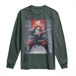 Christmas Samurai Santa Long Sleeve Shirt Japanese Xmas Warrior Sword Katana TS11 Dark Forest Green Print Your Wear