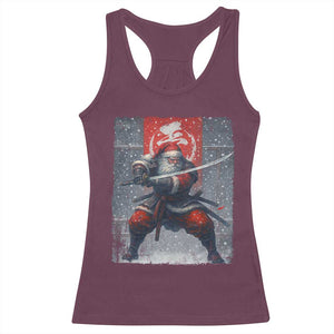 Christmas Samurai Santa Racerback Tank Top Japanese Xmas Warrior Sword Katana TS11 Maroon Print Your Wear