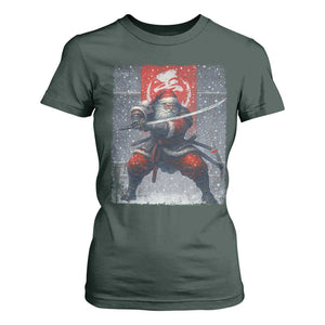 Christmas Samurai Santa T Shirt For Women Japanese Xmas Warrior Sword Katana TS11 Dark Forest Green Print Your Wear