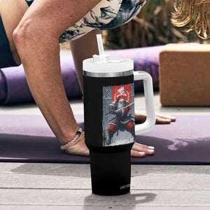 Christmas Samurai Santa Tumbler With Handle Japanese Xmas Warrior Sword Katana TS11 Print Your Wear