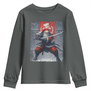 Christmas Samurai Santa Youth Sweatshirt Japanese Xmas Warrior Sword Katana TS11 Dark Heather Print Your Wear
