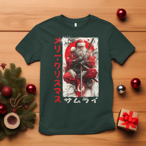 Christmas Samurai Santa T Shirt Japanese Xmas Warrior Ukiyo-e Art TS11 Dark Forest Green Print Your Wear