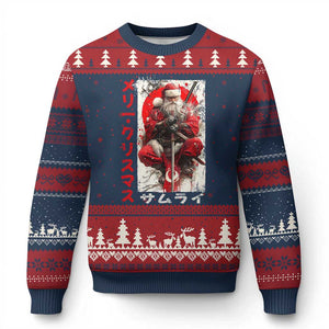 Xmas Samurai Santa Ugly Christmas Sweater Japanese Xmas Warrior Ukiyo-e Art TS11 Navy Red Print Your Wear