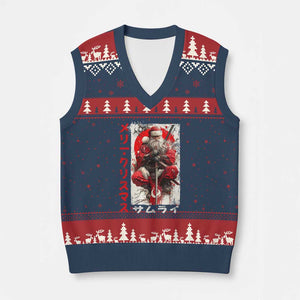 Xmas Samurai Santa V-Neck Knit Sweater Vest Japanese Xmas Warrior Ukiyo-e Art TS11 Navy Red Print Your Wear