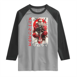 Christmas Samurai Santa Raglan Shirt Japanese Xmas Warrior Ukiyo-e Art TS11 Sport Gray Black Print Your Wear