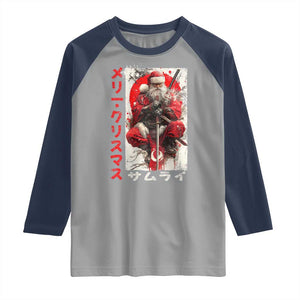 Christmas Samurai Santa Raglan Shirt Japanese Xmas Warrior Ukiyo-e Art TS11 Sport Gray Navy Print Your Wear