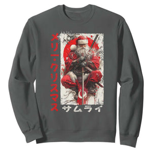Christmas Samurai Santa Sweatshirt Japanese Xmas Warrior Ukiyo-e Art TS11 Dark Heather Print Your Wear