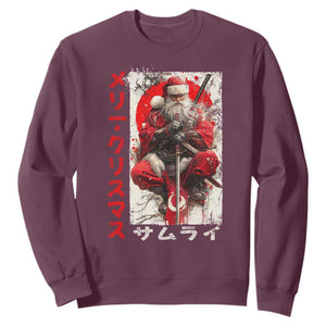Christmas Samurai Santa Sweatshirt Japanese Xmas Warrior Ukiyo-e Art TS11 Maroon Print Your Wear