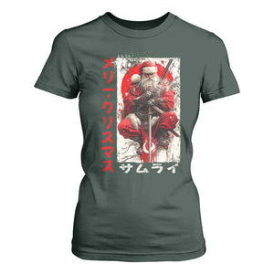 Christmas Samurai Santa T Shirt For Women Japanese Xmas Warrior Ukiyo-e Art TS11 Dark Forest Green Print Your Wear