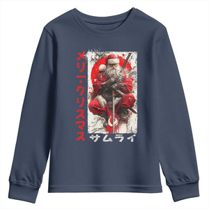 Christmas Samurai Santa Youth Sweatshirt Japanese Xmas Warrior Ukiyo-e Art TS11 Navy Print Your Wear