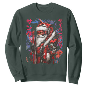 Christmas Cyberpunk Santa Sweatshirt Japanese Xmas Techwear Manga Anime TS11 Dark Forest Green Print Your Wear
