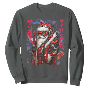 Christmas Cyberpunk Santa Sweatshirt Japanese Xmas Techwear Manga Anime TS11 Dark Heather Print Your Wear