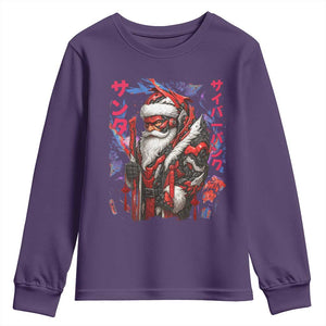 Christmas Cyberpunk Santa Youth Sweatshirt Japanese Xmas Techwear Manga Anime TS11 Purple Print Your Wear