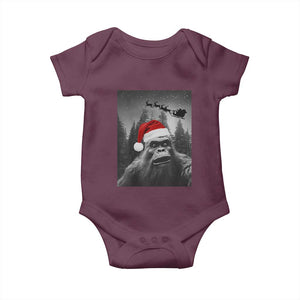 Funny Bigfoot Santas Sleigh Selfie Christmas Baby Onesie TS11 Maroon Print Your Wear