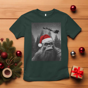 Funny Bigfoot Santas Sleigh Selfie Christmas T Shirt TS11 Dark Forest Green Print Your Wear