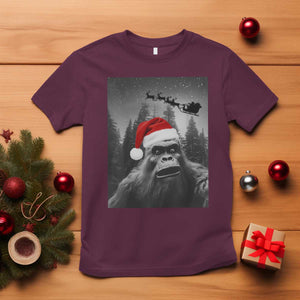Funny Bigfoot Santas Sleigh Selfie Christmas T Shirt TS11 Maroon Print Your Wear