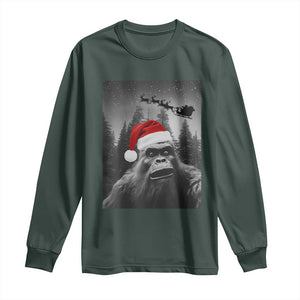 Funny Bigfoot Santas Sleigh Selfie Christmas Long Sleeve Shirt TS11 Dark Forest Green Print Your Wear