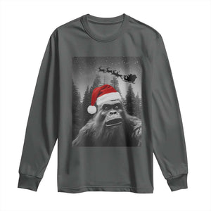 Funny Bigfoot Santas Sleigh Selfie Christmas Long Sleeve Shirt TS11 Dark Heather Print Your Wear