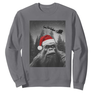 Funny Bigfoot Santas Sleigh Selfie Christmas Sweatshirt TS11 Charcoal Print Your Wear