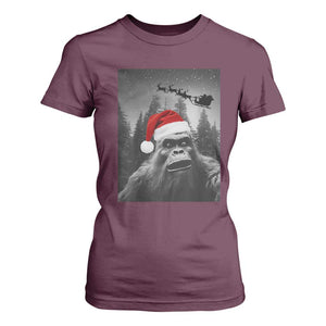 Funny Bigfoot Santas Sleigh Selfie Christmas T Shirt For Women TS11 Maroon Print Your Wear