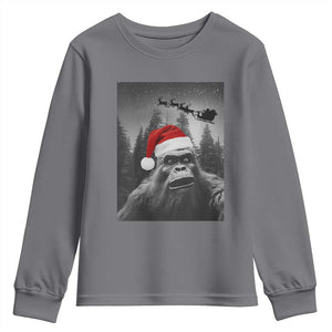 Funny Bigfoot Santas Sleigh Selfie Christmas Youth Sweatshirt TS11 Charcoal Print Your Wear