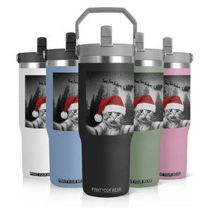 Funny Cat Selfie With Santas Sleigh Christmas Flip Straw Tumbler TS11 Print Your Wear