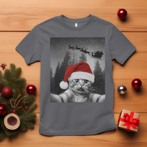 Funny Cat Selfie With Santas Sleigh Christmas T Shirt TS11 Charcoal Print Your Wear