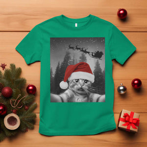 Funny Cat Selfie With Santas Sleigh Christmas T Shirt TS11 Irish Green Print Your Wear