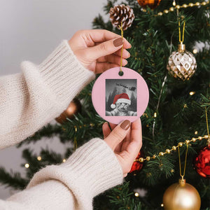 Funny Cat Selfie With Santas Sleigh Christmas Ceramic Ornament TS11 1pc Light Pink Print Your Wear