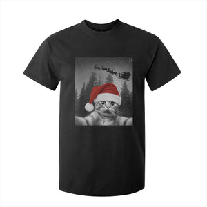 Funny Cat Selfie With Santas Sleigh Christmas T Shirt For Kid TS11 Black Print Your Wear
