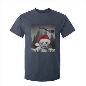 Funny Cat Selfie With Santas Sleigh Christmas T Shirt For Kid TS11 Navy Print Your Wear