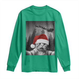 Funny Cat Selfie With Santas Sleigh Christmas Long Sleeve Shirt TS11 Irish Green Print Your Wear