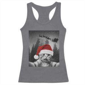 Funny Cat Selfie With Santas Sleigh Christmas Racerback Tank Top TS11 Charcoal Print Your Wear