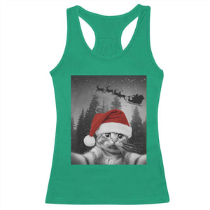 Funny Cat Selfie With Santas Sleigh Christmas Racerback Tank Top TS11 Irish Green Print Your Wear
