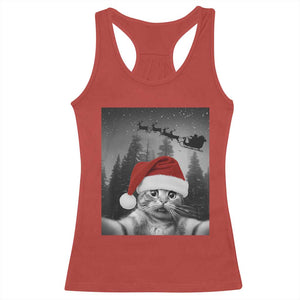 Funny Cat Selfie With Santas Sleigh Christmas Racerback Tank Top TS11 Red Print Your Wear