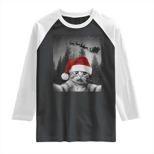 Funny Cat Selfie With Santas Sleigh Christmas Raglan Shirt TS11 Black White Print Your Wear