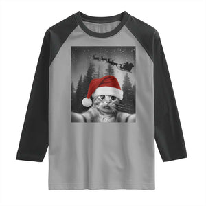 Funny Cat Selfie With Santas Sleigh Christmas Raglan Shirt TS11 Sport Gray Black Print Your Wear