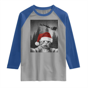Funny Cat Selfie With Santas Sleigh Christmas Raglan Shirt TS11 Sport Gray Royal Print Your Wear