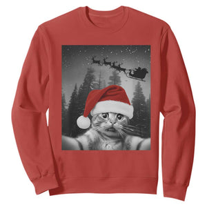 Funny Cat Selfie With Santas Sleigh Christmas Sweatshirt TS11 Red Print Your Wear