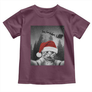Funny Cat Selfie With Santas Sleigh Christmas Toddler T Shirt TS11 Maroon Print Your Wear