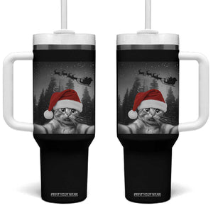 Funny Cat Selfie With Santas Sleigh Christmas Tumbler With Handle TS11 One Size: 40 oz Black Print Your Wear