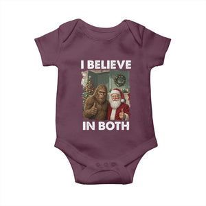 Funny Christmas Santa Bigfoot Baby Onesie I Believe In Both Xmas Holiday TS11 Maroon Print Your Wear