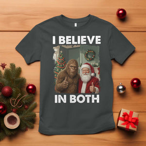 Funny Christmas Santa Bigfoot T Shirt I Believe In Both Xmas Holiday TS11 Dark Heather Print Your Wear