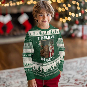 Funny Xmas Santa Bigfoot Ugly Christmas Sweater I Believe In Both Xmas Holiday TS11 Forest Green Beige Print Your Wear