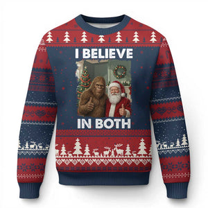 Funny Xmas Santa Bigfoot Ugly Christmas Sweater I Believe In Both Xmas Holiday TS11 Navy Red Print Your Wear