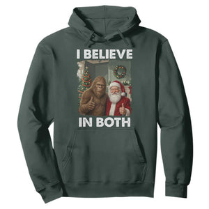 Funny Christmas Santa Bigfoot Hoodie I Believe In Both Xmas Holiday TS11 Dark Forest Green Print Your Wear