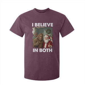 Funny Christmas Santa Bigfoot T Shirt For Kid I Believe In Both Xmas Holiday TS11 Maroon Print Your Wear