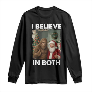 Funny Christmas Santa Bigfoot Long Sleeve Shirt I Believe In Both Xmas Holiday TS11 Black Print Your Wear