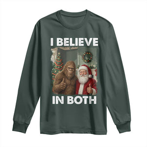 Funny Christmas Santa Bigfoot Long Sleeve Shirt I Believe In Both Xmas Holiday TS11 Dark Forest Green Print Your Wear